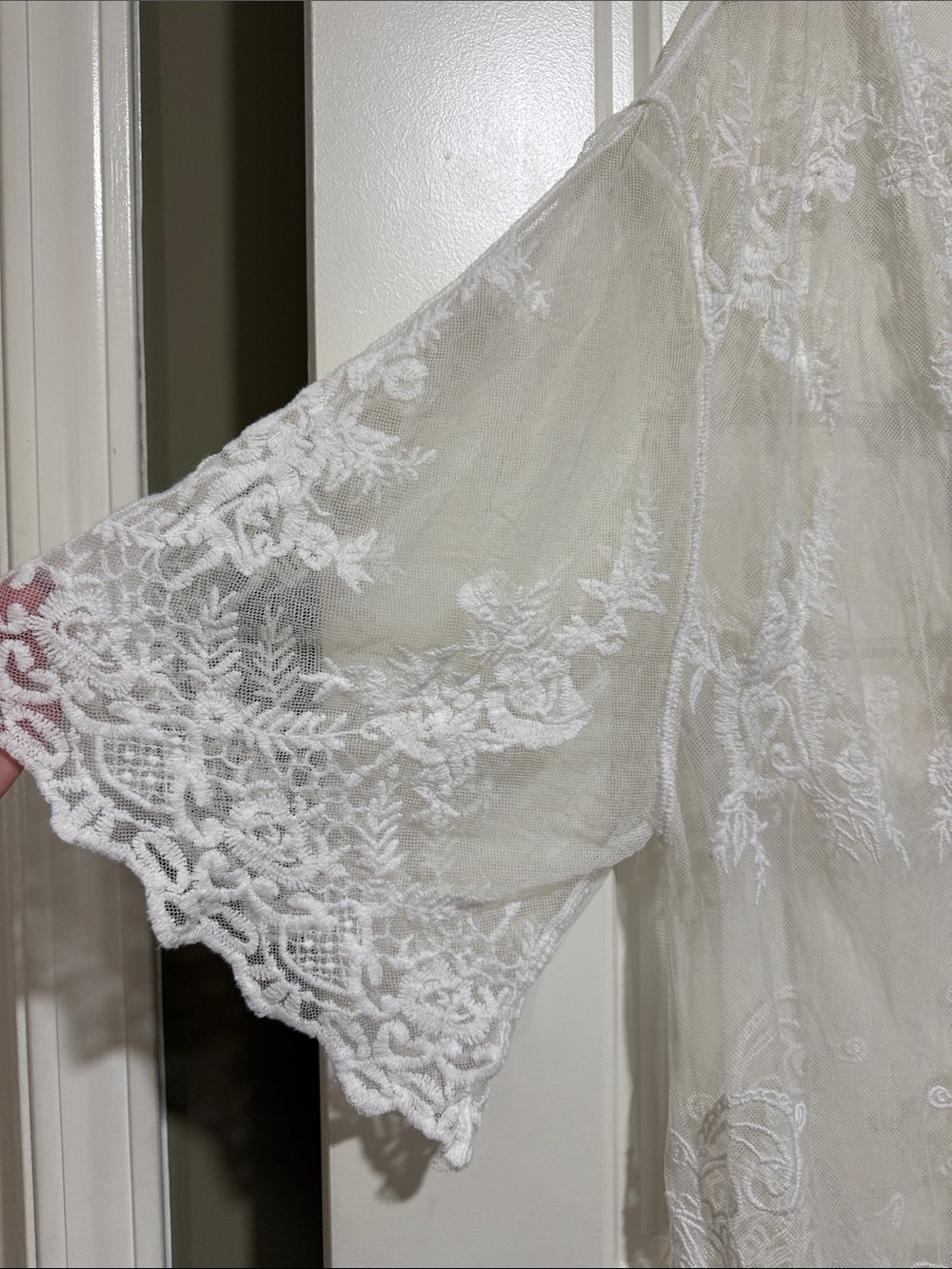 Dex Sheer Lace Embroidered Kimono Open Front Robe - white one size western rodeo - Picture 4 of 8